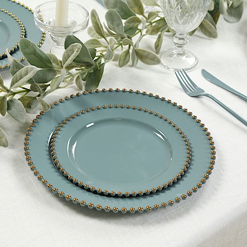 10 Round Disposable Plastic Salad and Dinner Plates with Beaded Trim