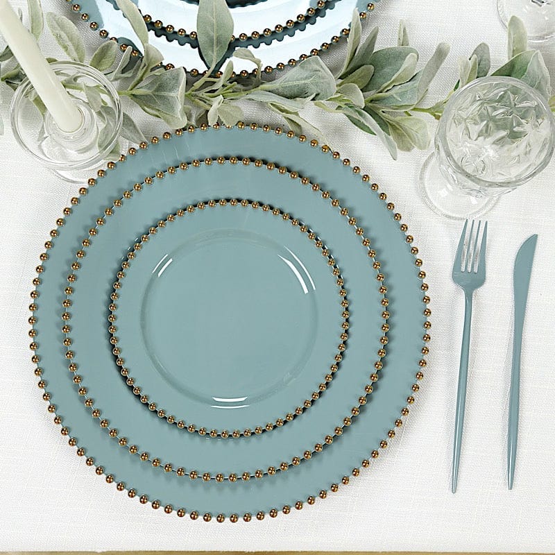 10 Round Disposable Plastic Salad and Dinner Plates with Beaded Trim