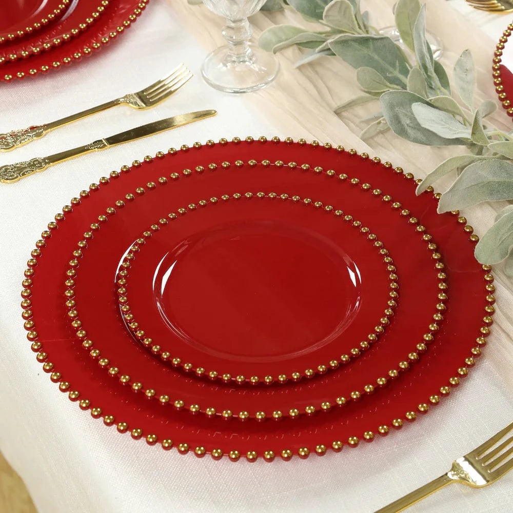10 Round Disposable Plastic Salad and Dinner Plates with Beaded Trim