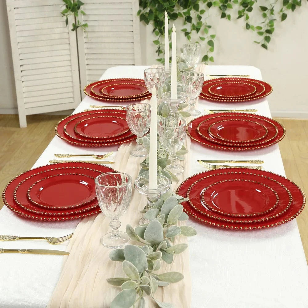 10 Round Disposable Plastic Salad and Dinner Plates with Beaded Trim