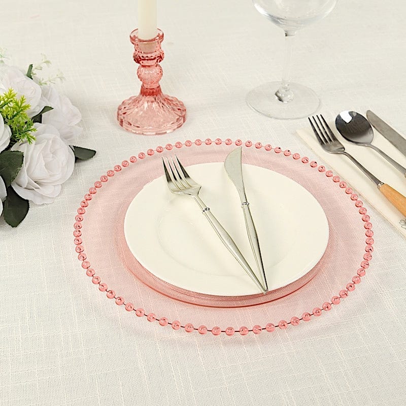 10 Round Disposable Plastic Salad and Dinner Plates with Beaded Trim