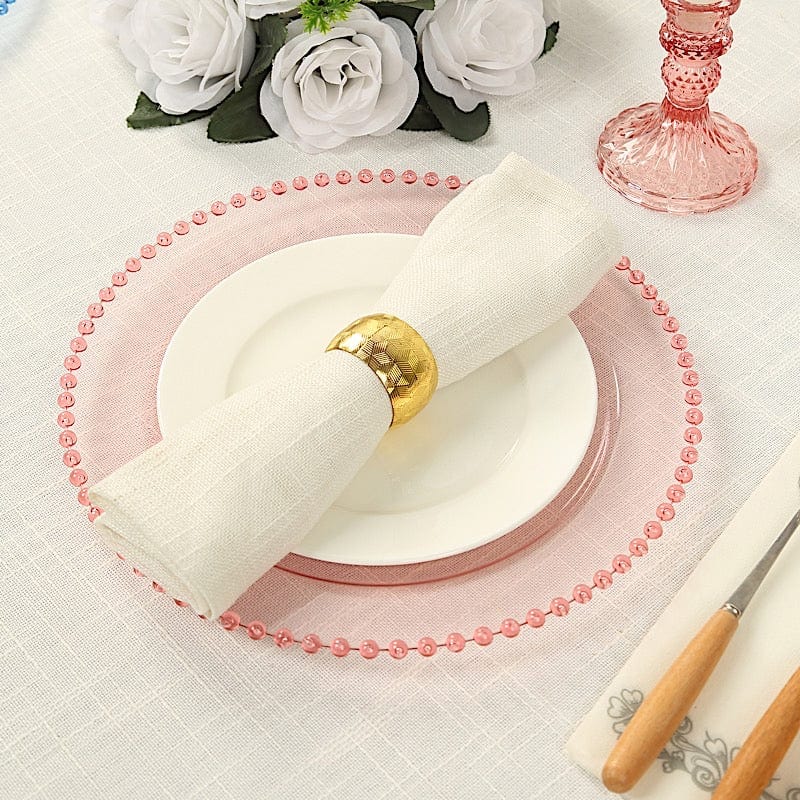 10 Round Disposable Plastic Salad and Dinner Plates with Beaded Trim