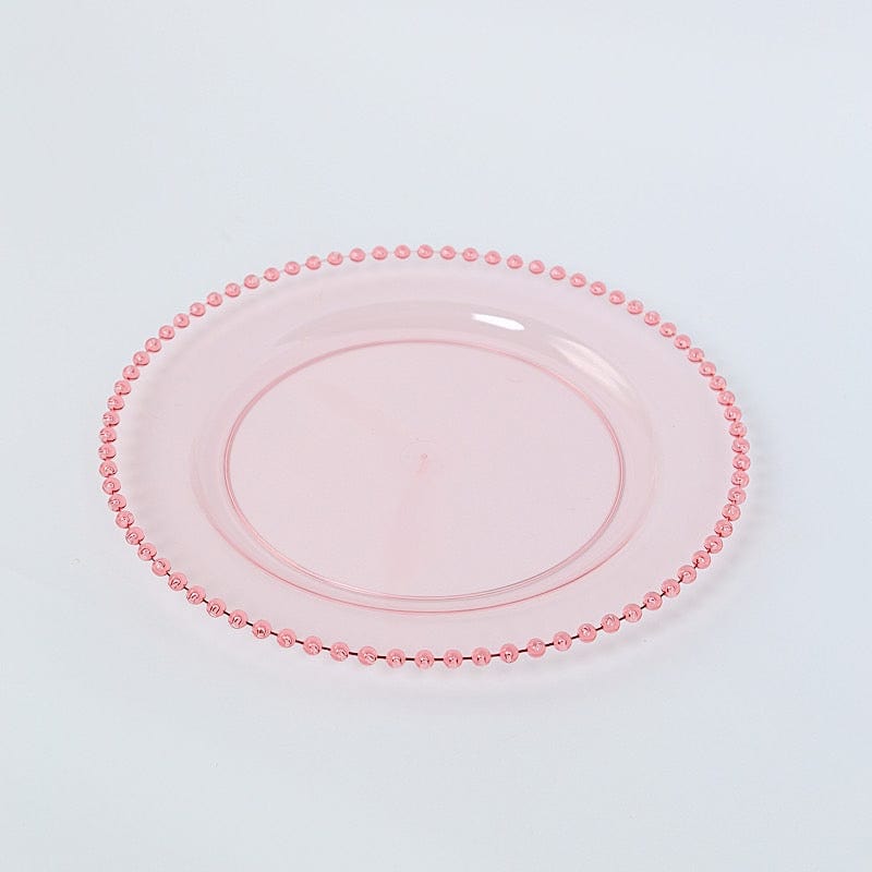 10 Round Disposable Plastic Salad and Dinner Plates with Beaded Trim