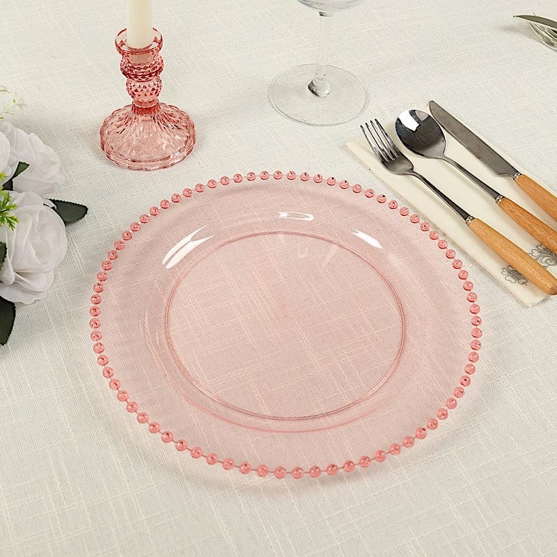 10 Round Disposable Plastic Salad and Dinner Plates with Beaded Trim