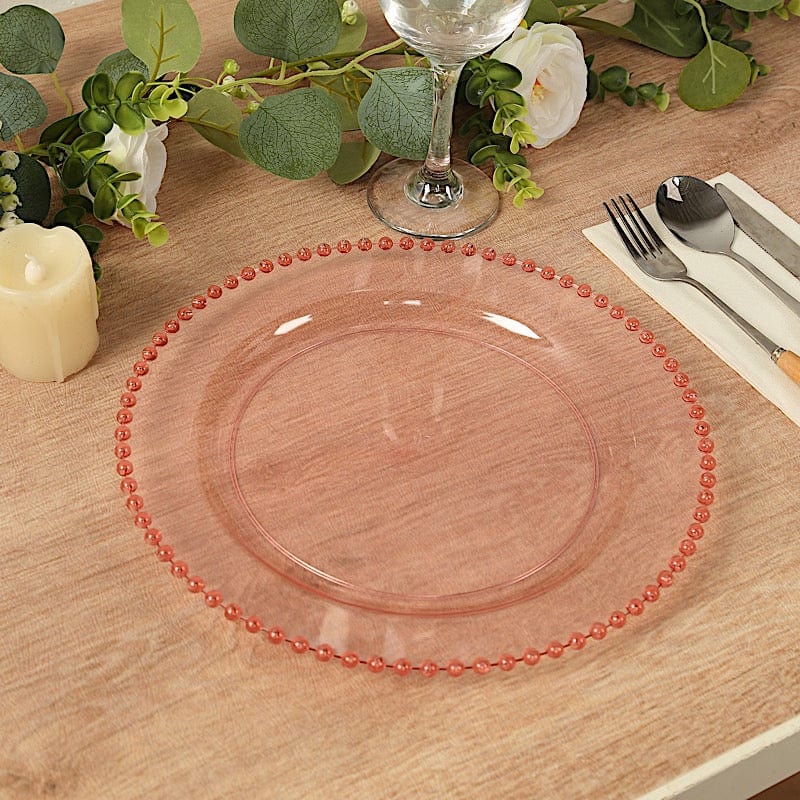 10 Round Disposable Plastic Salad and Dinner Plates with Beaded Trim