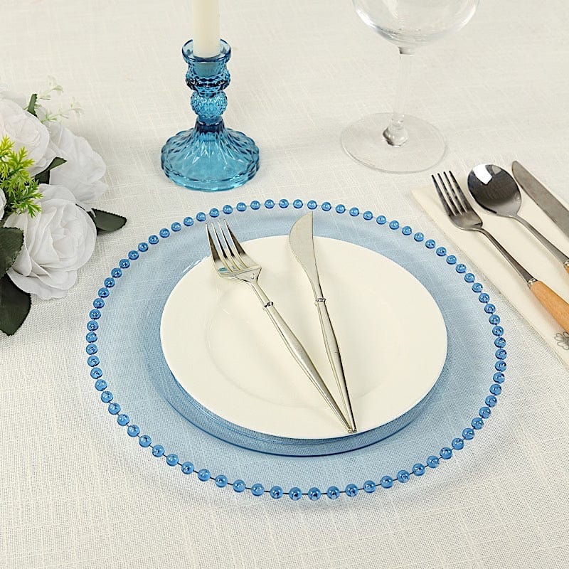 10 Round Disposable Plastic Salad and Dinner Plates with Beaded Trim