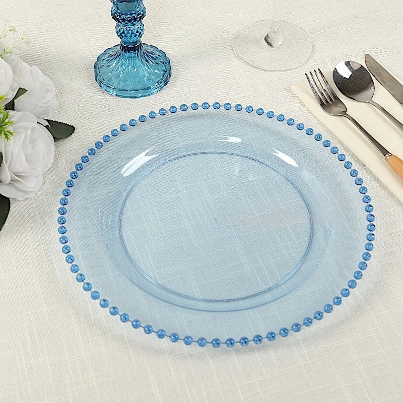 10 Round Disposable Plastic Salad and Dinner Plates with Beaded Trim