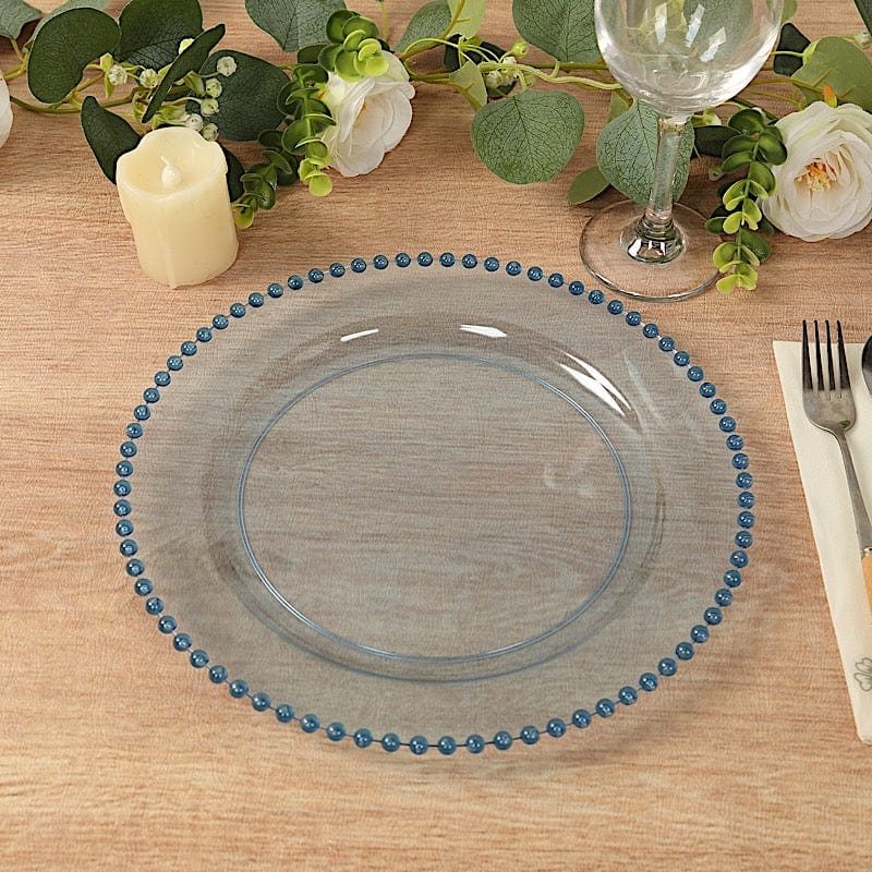 10 Round Disposable Plastic Salad and Dinner Plates with Beaded Trim