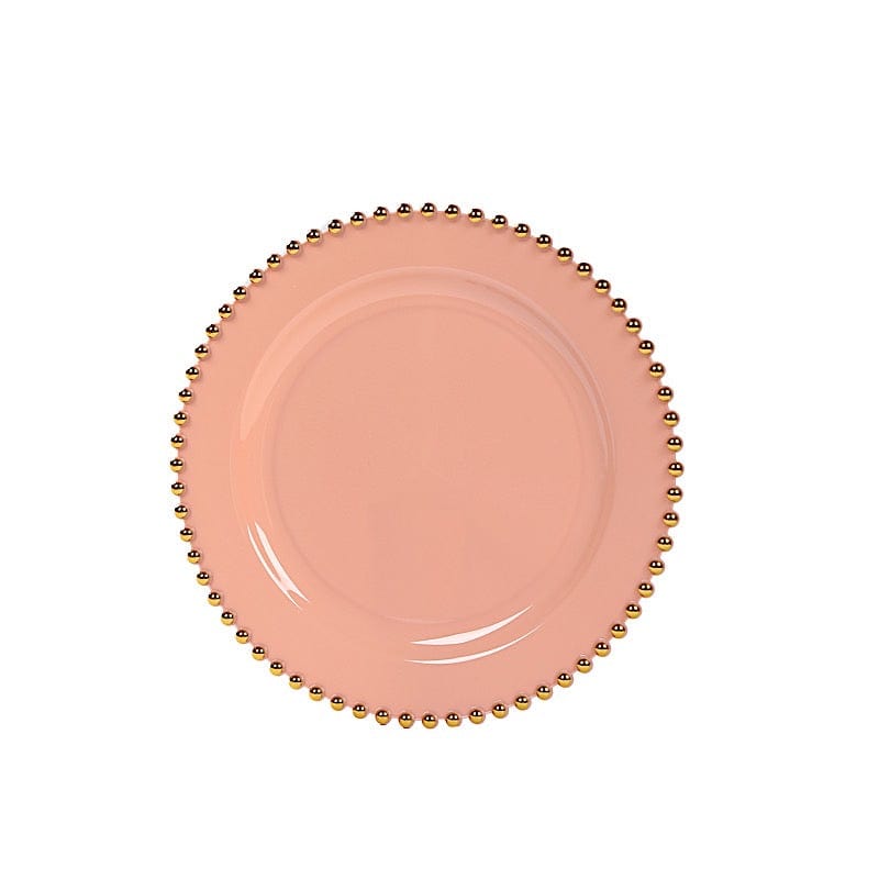 10 Round Disposable Plastic Salad and Dinner Plates with Beaded Trim