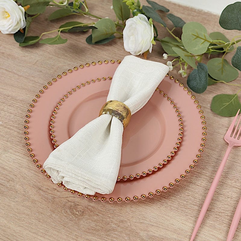 10 Round Disposable Plastic Salad and Dinner Plates with Beaded Trim