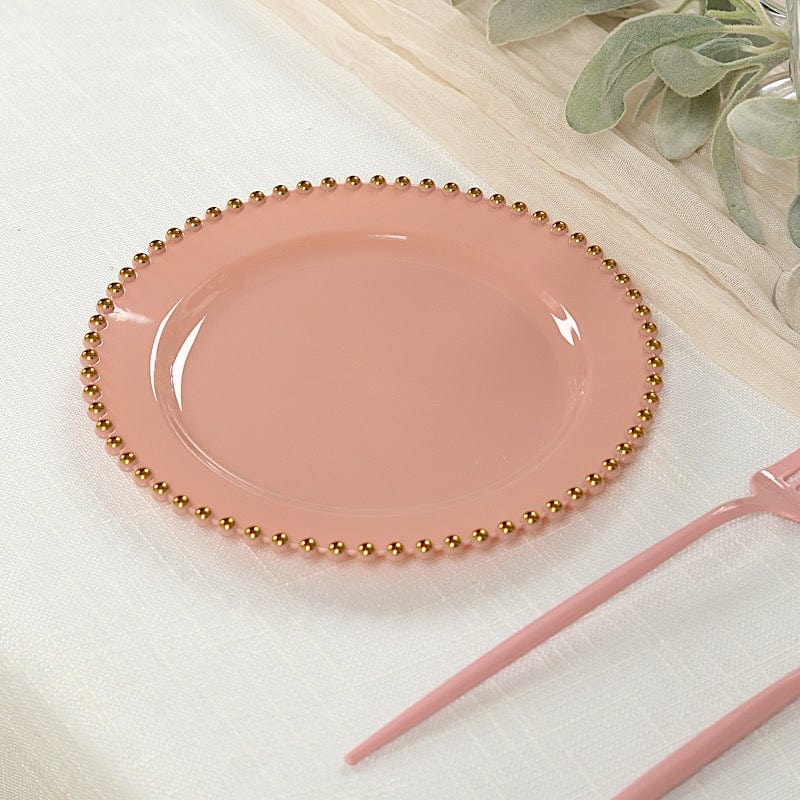 10 Round Disposable Plastic Salad and Dinner Plates with Beaded Trim