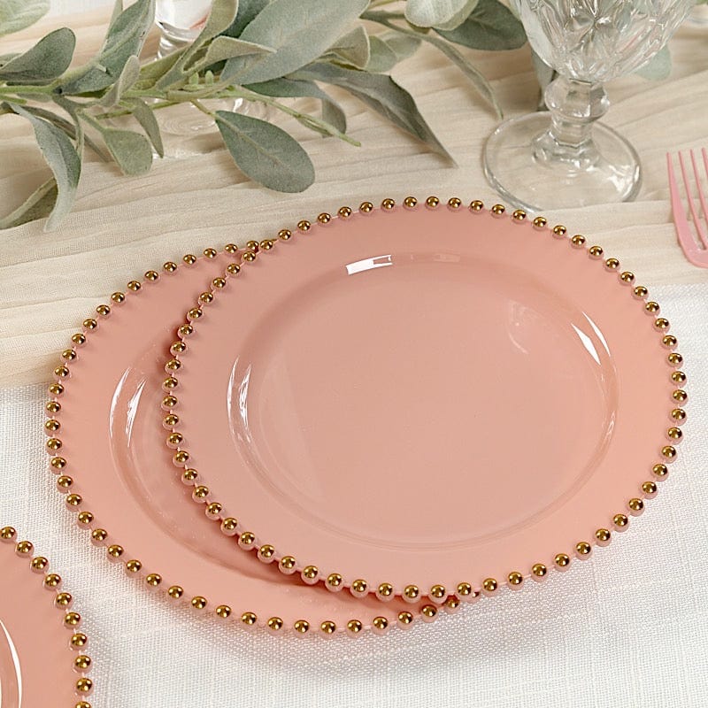 10 Round Disposable Plastic Salad and Dinner Plates with Beaded Trim