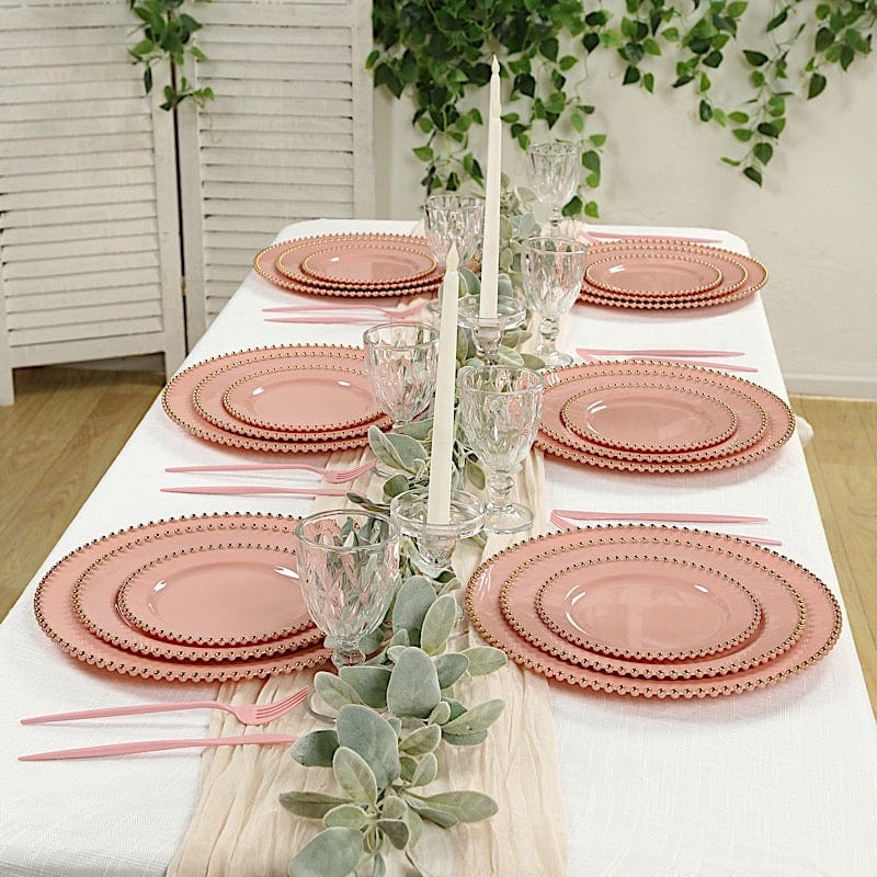 10 Round Disposable Plastic Salad and Dinner Plates with Beaded Trim