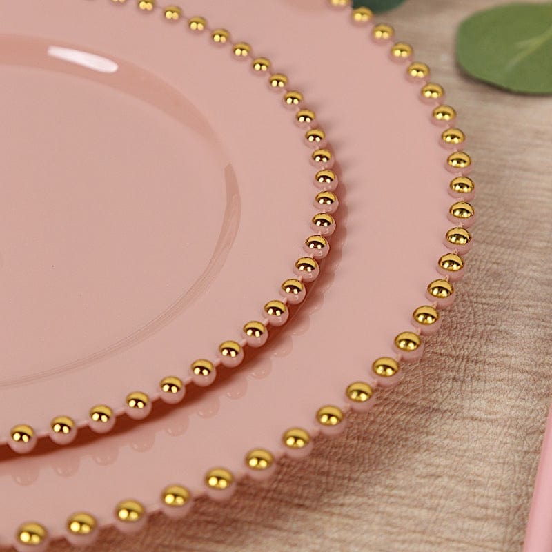10 Round Disposable Plastic Salad and Dinner Plates with Beaded Trim