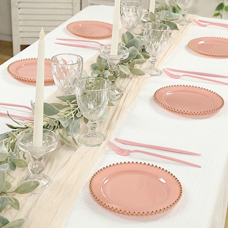 10 Round Disposable Plastic Salad and Dinner Plates with Beaded Trim