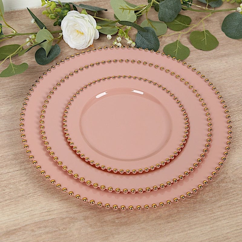 10 Round Disposable Plastic Salad and Dinner Plates with Beaded Trim
