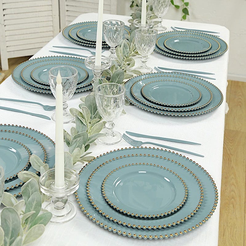 10 Round Disposable Plastic Salad and Dinner Plates with Beaded Trim