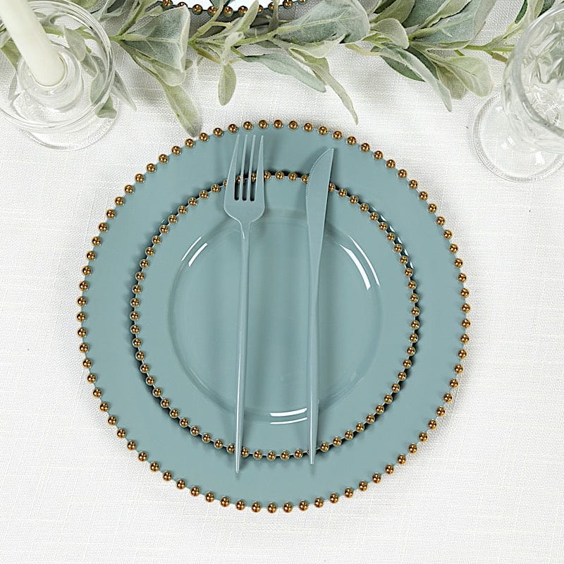 10 Round Disposable Plastic Salad and Dinner Plates with Beaded Trim