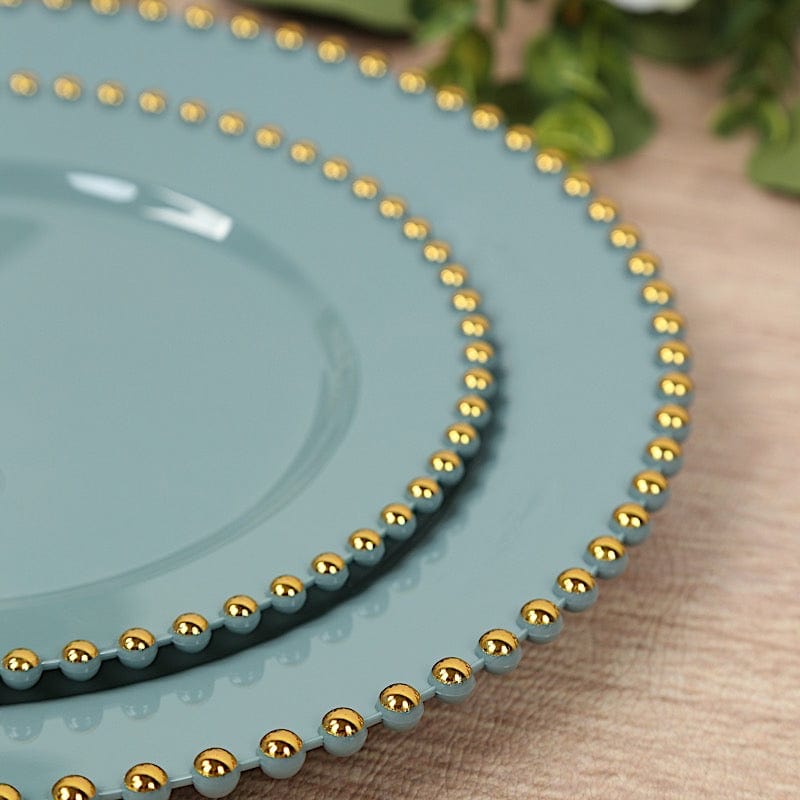 10 Round Disposable Plastic Salad and Dinner Plates with Beaded Trim
