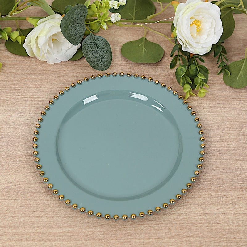 10 Round Disposable Plastic Salad and Dinner Plates with Beaded Trim