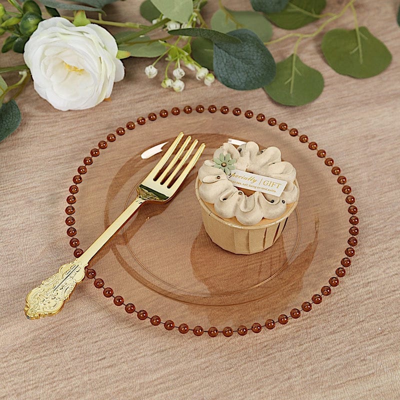 10 Round Disposable Plastic Salad and Dinner Plates with Beaded Trim