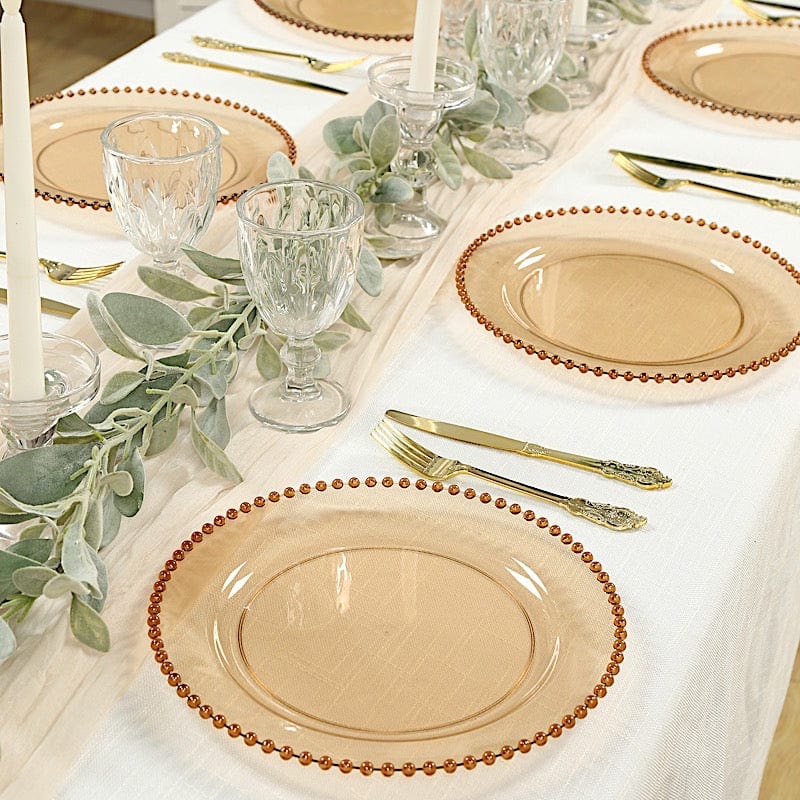 10 Round Disposable Plastic Salad and Dinner Plates with Beaded Trim