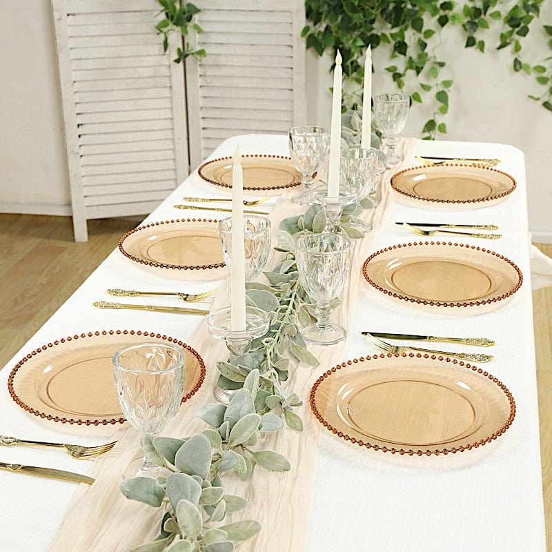 10 Round Disposable Plastic Salad and Dinner Plates with Beaded Trim