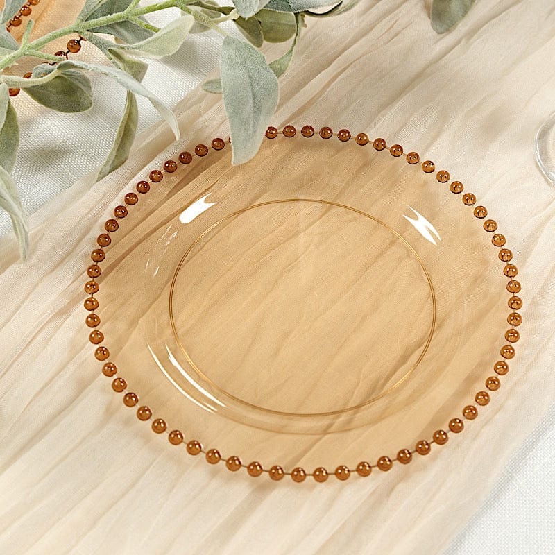 10 Round Disposable Plastic Salad and Dinner Plates with Beaded Trim