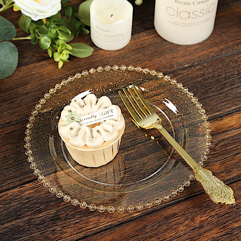 10 Round Disposable Plastic Salad and Dinner Plates with Beaded Trim