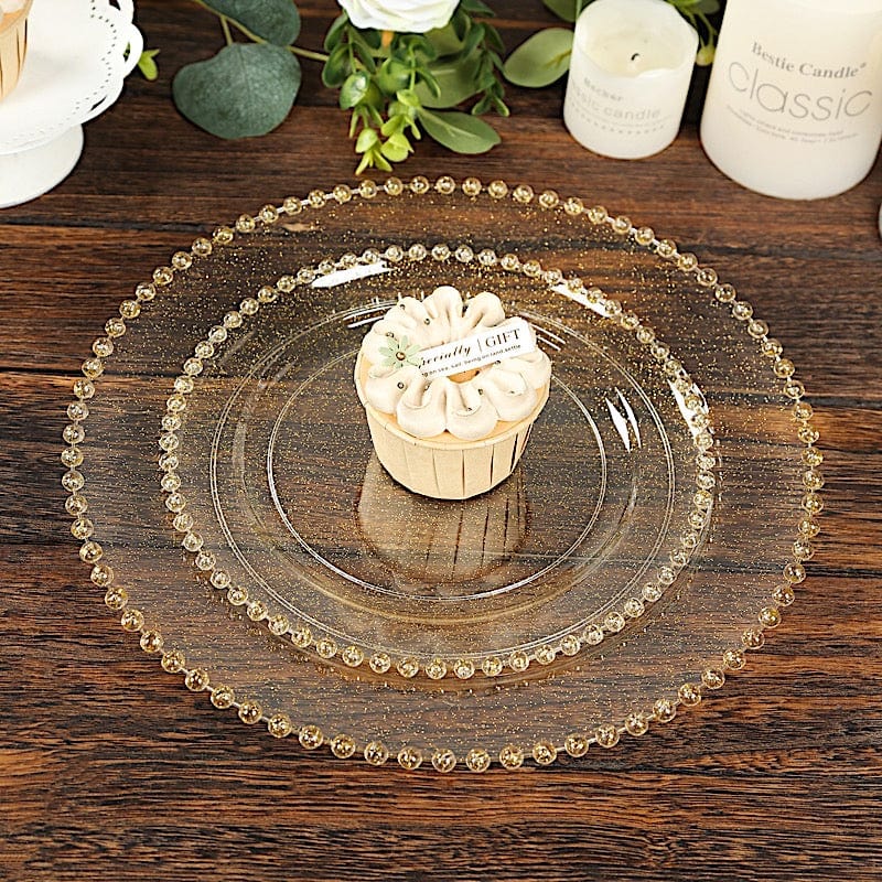 10 Round Disposable Plastic Salad and Dinner Plates with Beaded Trim