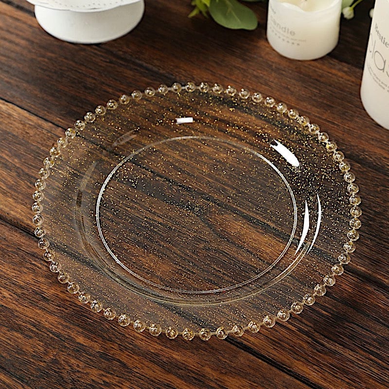 10 Round Disposable Plastic Salad and Dinner Plates with Beaded Trim