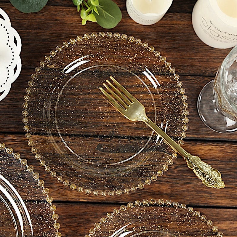 10 Round Disposable Plastic Salad and Dinner Plates with Beaded Trim