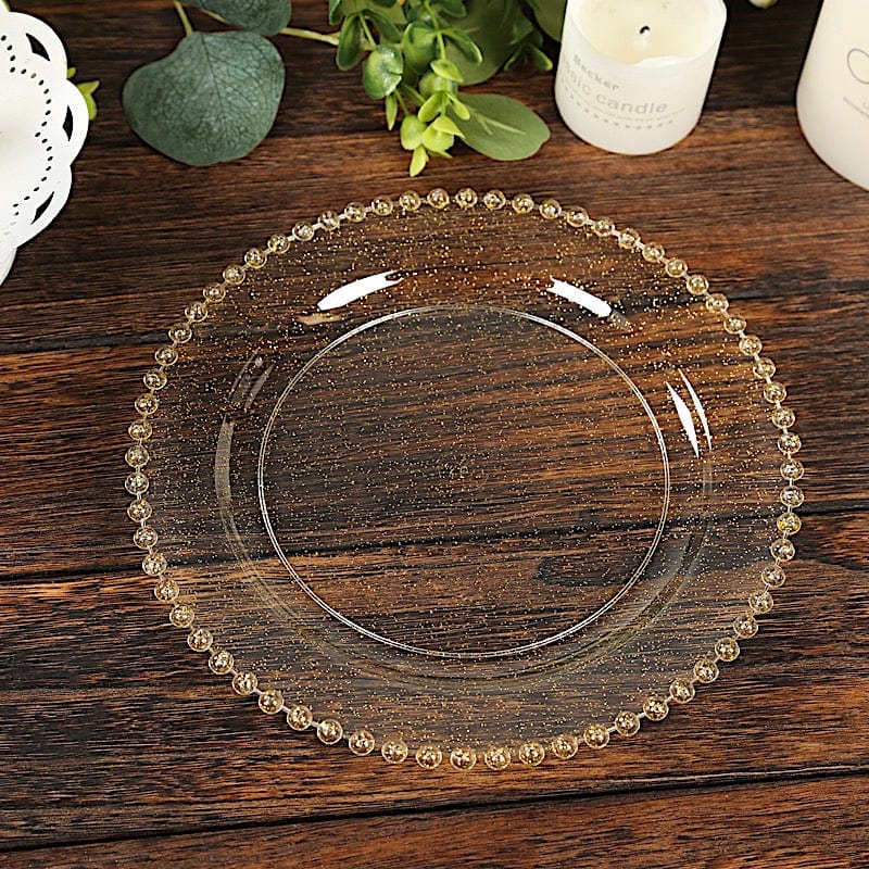 10 Round Disposable Plastic Salad and Dinner Plates with Beaded Trim