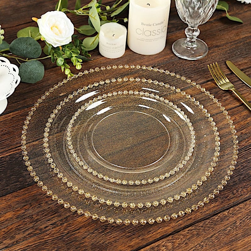 10 Round Disposable Plastic Salad and Dinner Plates with Beaded Trim