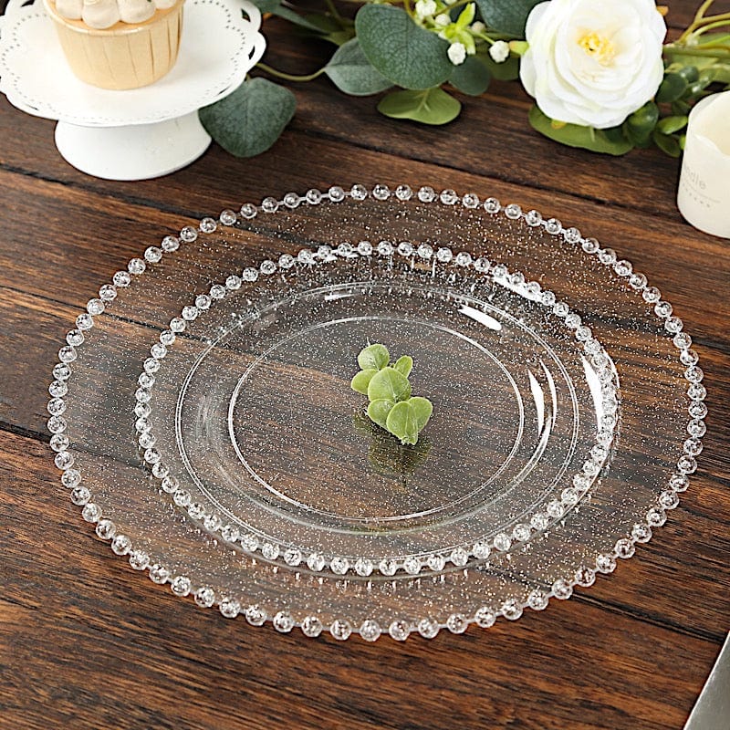 10 Round Disposable Plastic Salad and Dinner Plates with Beaded Trim