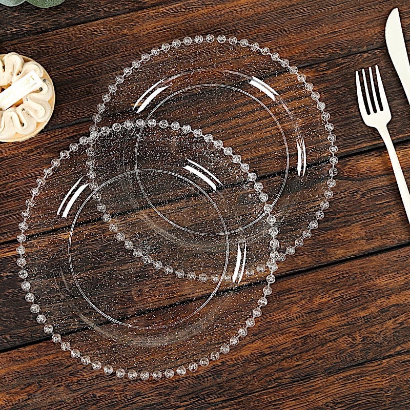 10 Round Disposable Plastic Salad and Dinner Plates with Beaded Trim