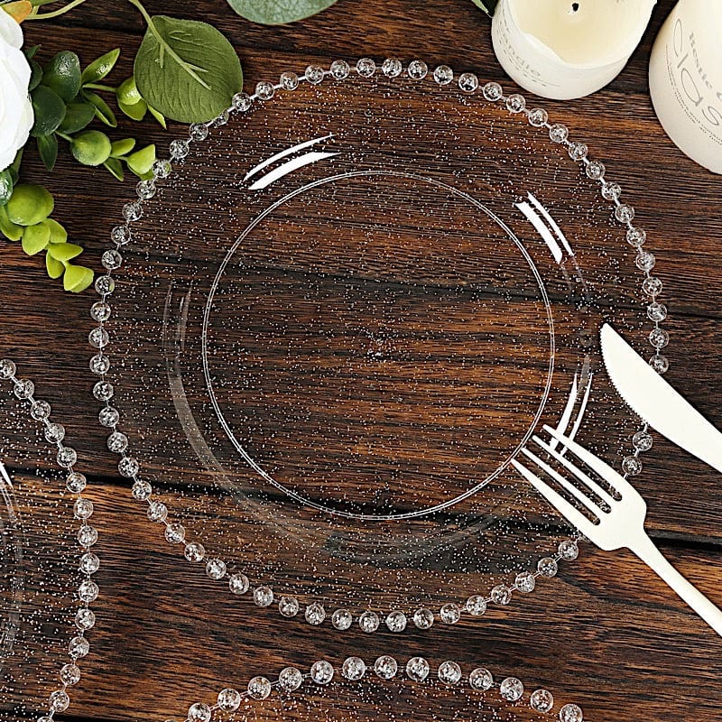 10 Round Disposable Plastic Salad and Dinner Plates with Beaded Trim