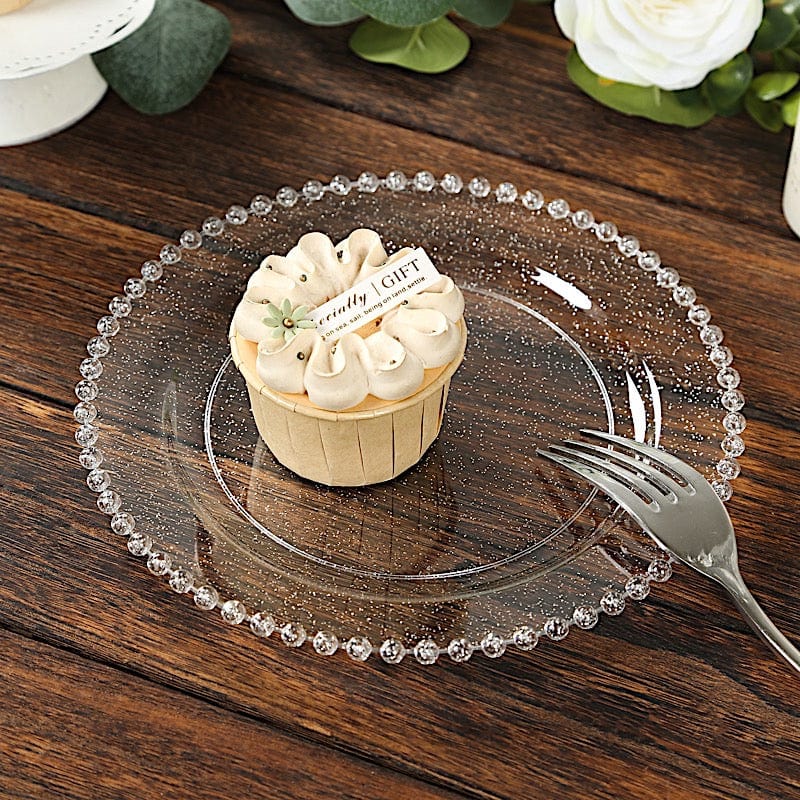 10 Round Disposable Plastic Salad and Dinner Plates with Beaded Trim