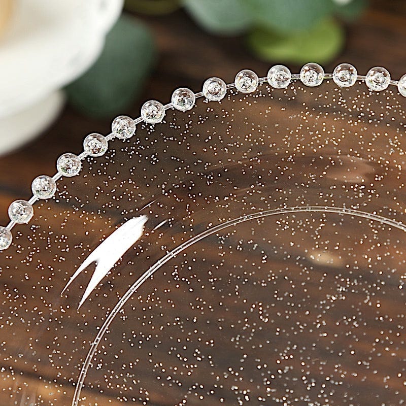 10 Round Disposable Plastic Salad and Dinner Plates with Beaded Trim
