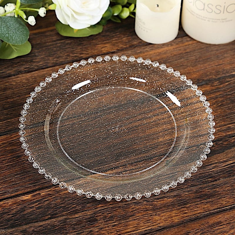 10 Round Disposable Plastic Salad and Dinner Plates with Beaded Trim