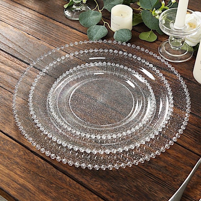 10 Round Disposable Plastic Salad and Dinner Plates with Beaded Trim
