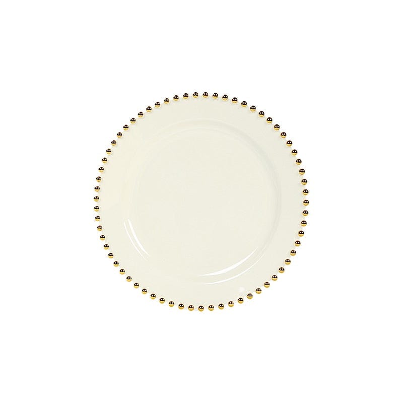 10 Round Disposable Plastic Salad and Dinner Plates with Beaded Trim