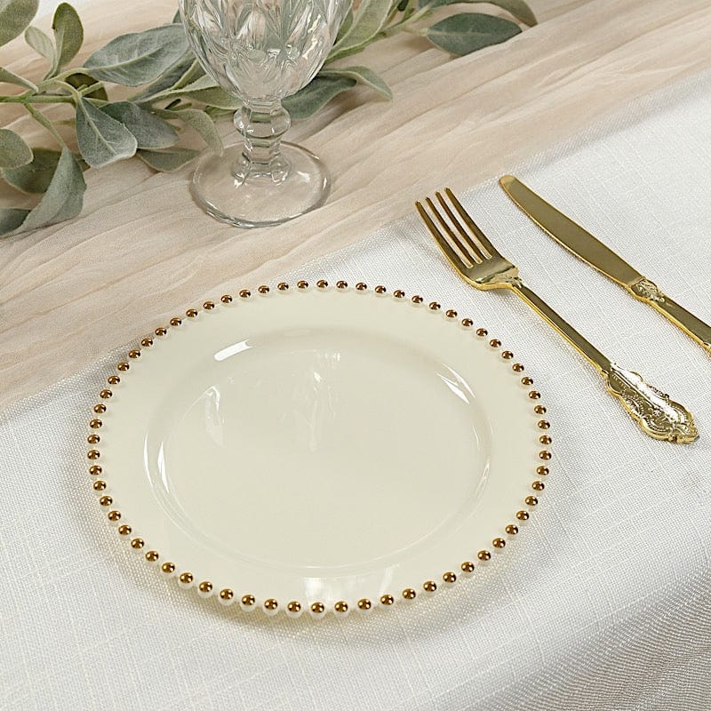 10 Round Disposable Plastic Salad and Dinner Plates with Beaded Trim