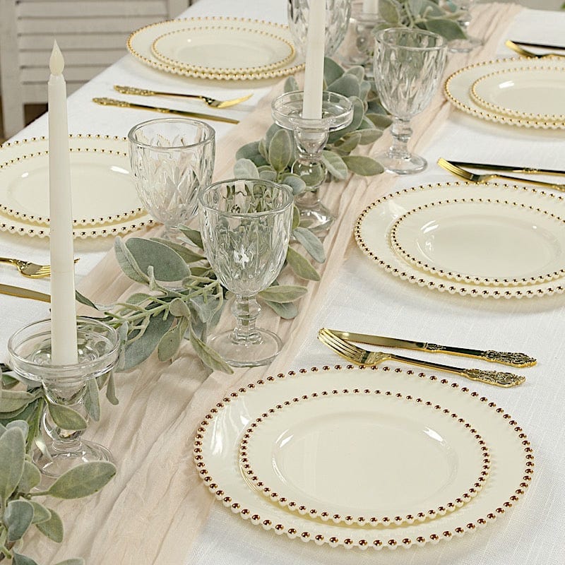 10 Round Disposable Plastic Salad and Dinner Plates with Beaded Trim
