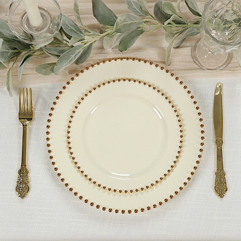 10 Round Disposable Plastic Salad and Dinner Plates with Beaded Trim