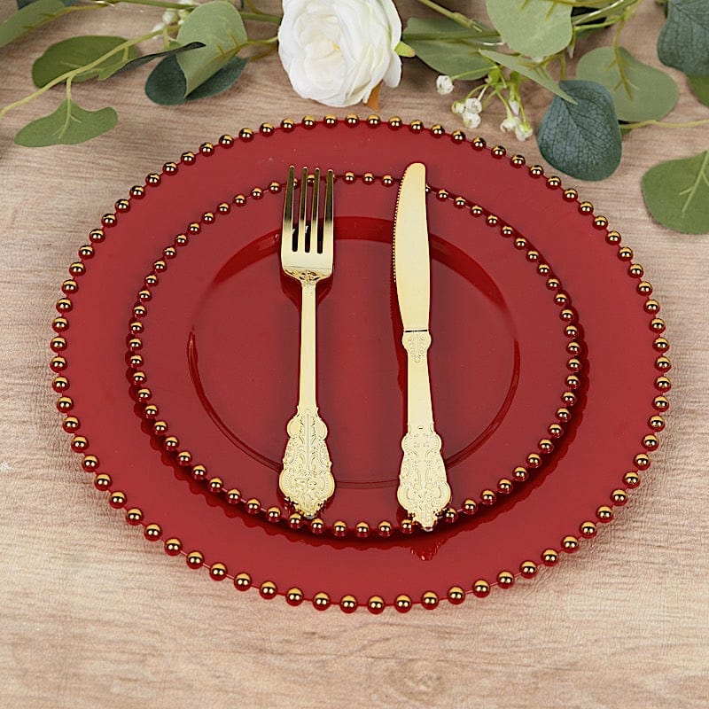10 Round Disposable Plastic Salad and Dinner Plates with Beaded Trim