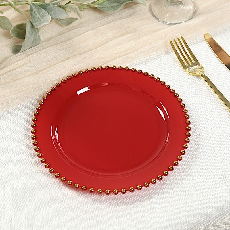 10 Round Disposable Plastic Salad and Dinner Plates with Beaded Trim