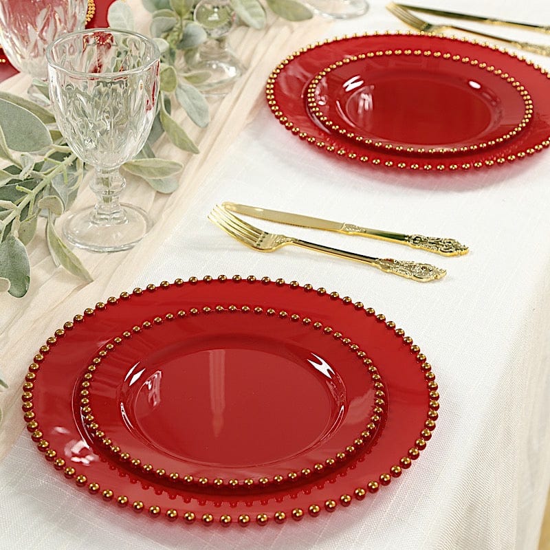 10 Round Disposable Plastic Salad and Dinner Plates with Beaded Trim