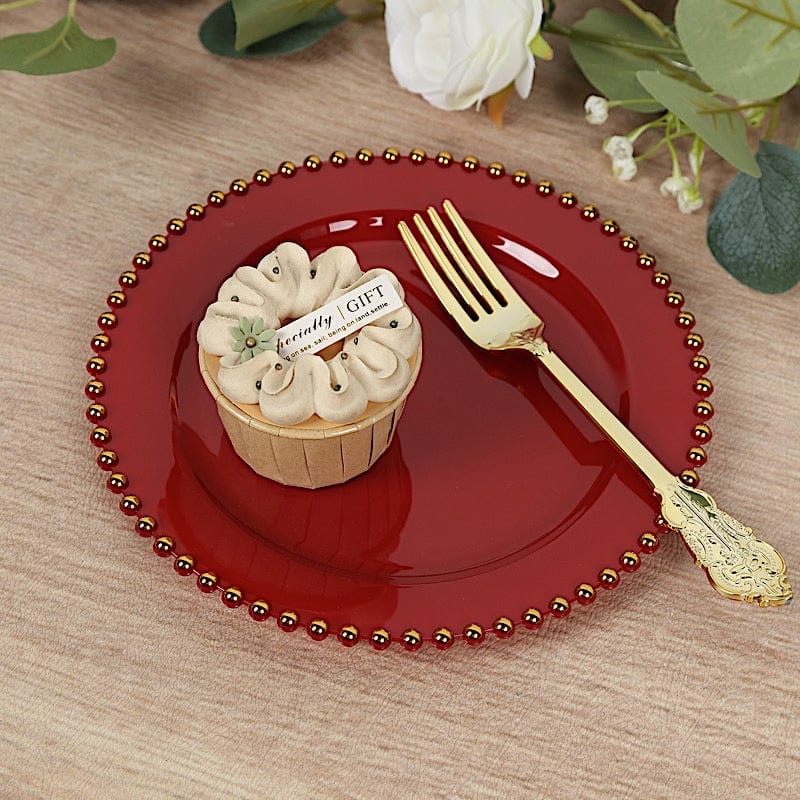 10 Round Disposable Plastic Salad and Dinner Plates with Beaded Trim