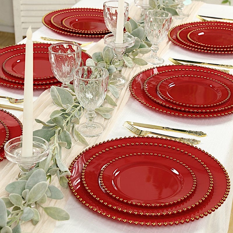 10 Round Disposable Plastic Salad and Dinner Plates with Beaded Trim